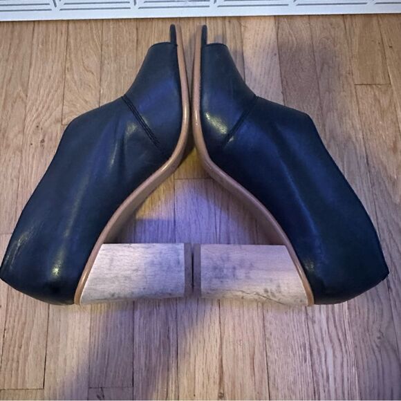 1. STATE AMBLE D'ORSAY STYLE OPEN TOE WOODEN BLOCK HEEL LEATHER OPEN TOE PUMP - Picture 7 of 9